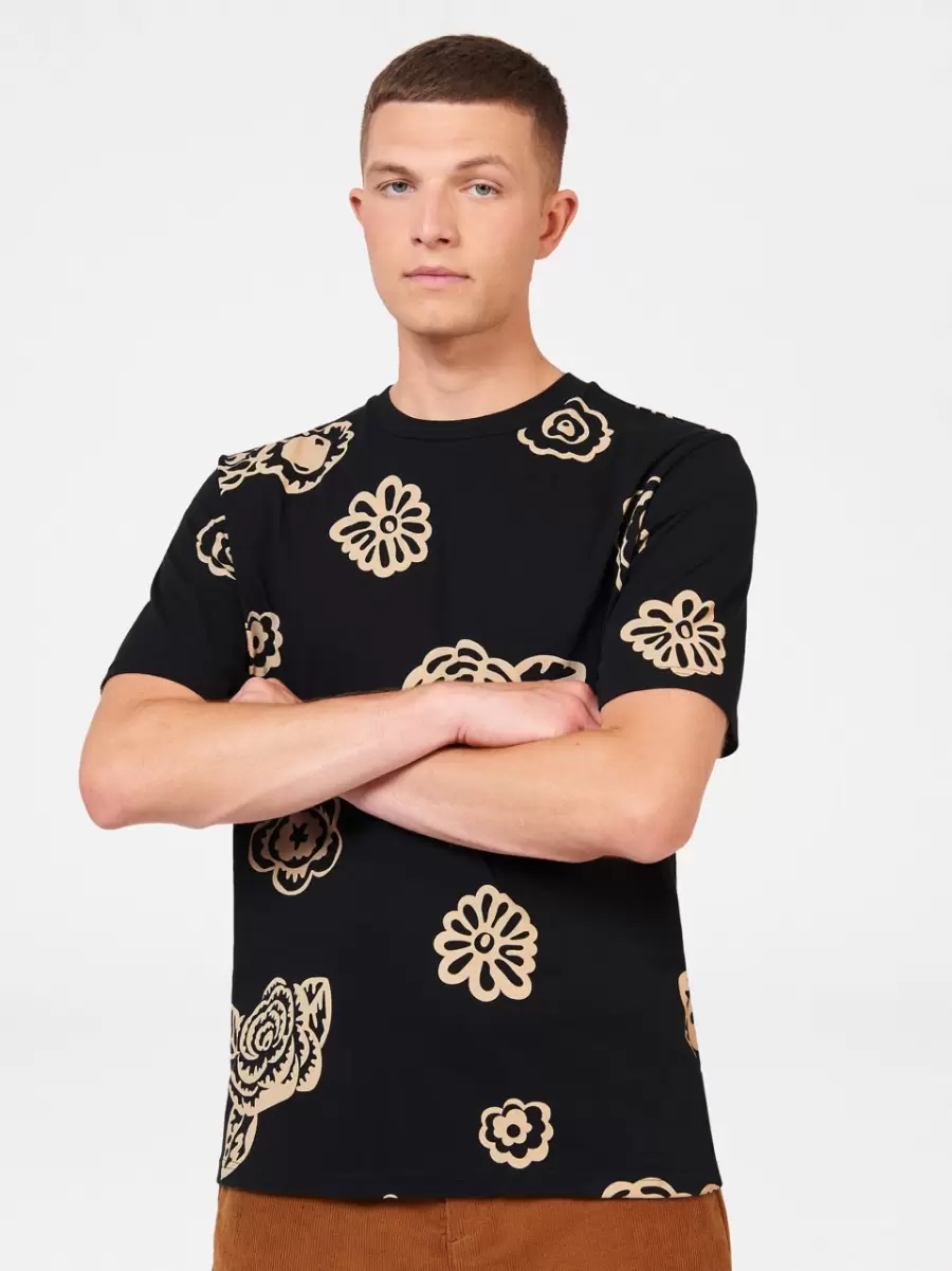 T-Shirts & Graphic Tees Fashionable Men Black Ben Sherman Scattered Floral Graphic Tee - 6