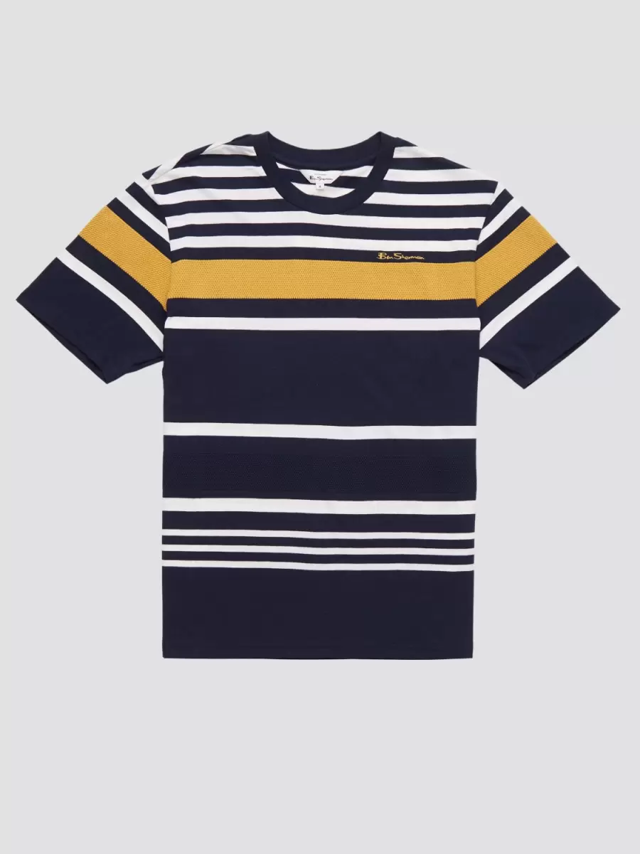 Men Ben Sherman Rapid T-Shirts & Graphic Tees Signature Jersey Stripe Tee - Navy Dark Navy