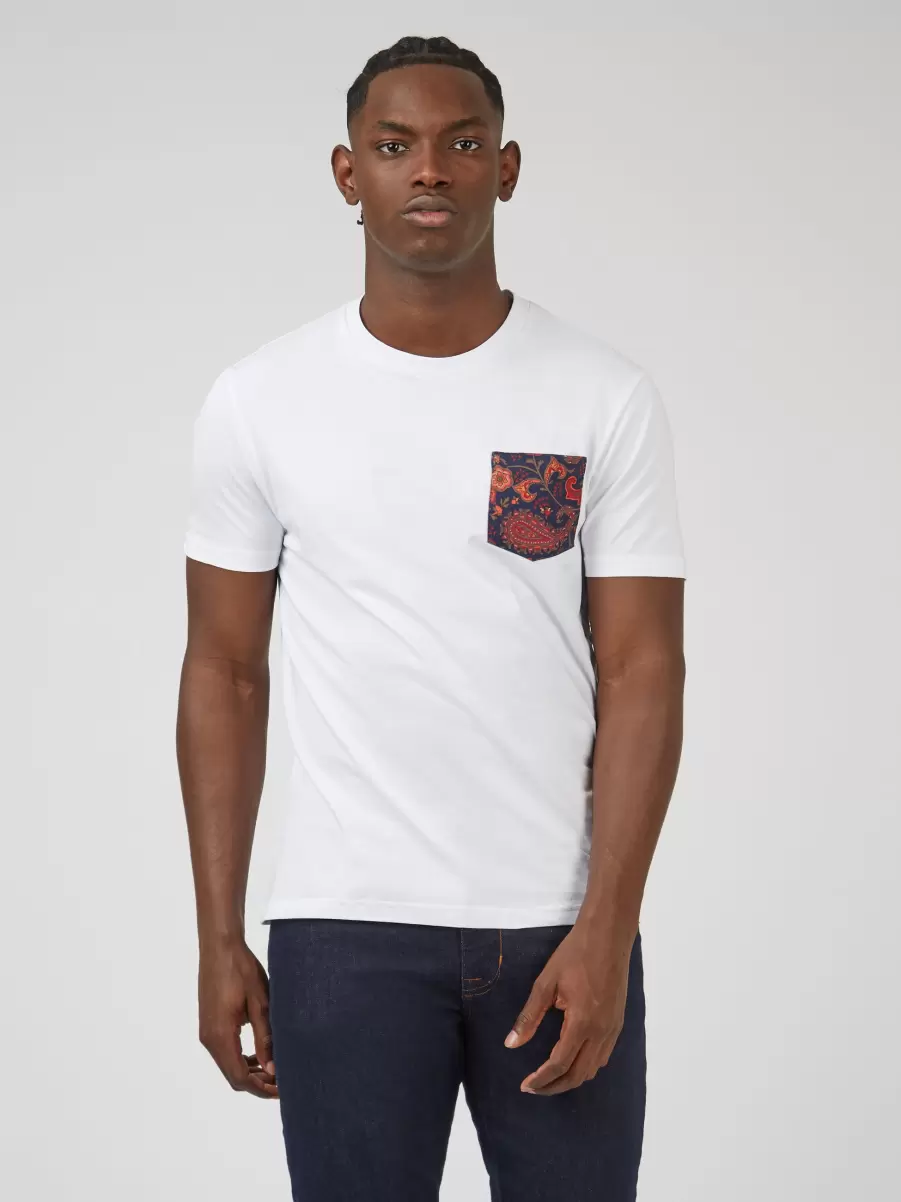 White T-Shirts & Graphic Tees Organic Jersey Paisley Pocket Graphic Tee - White Men Cost-Effective Ben Sherman - 1