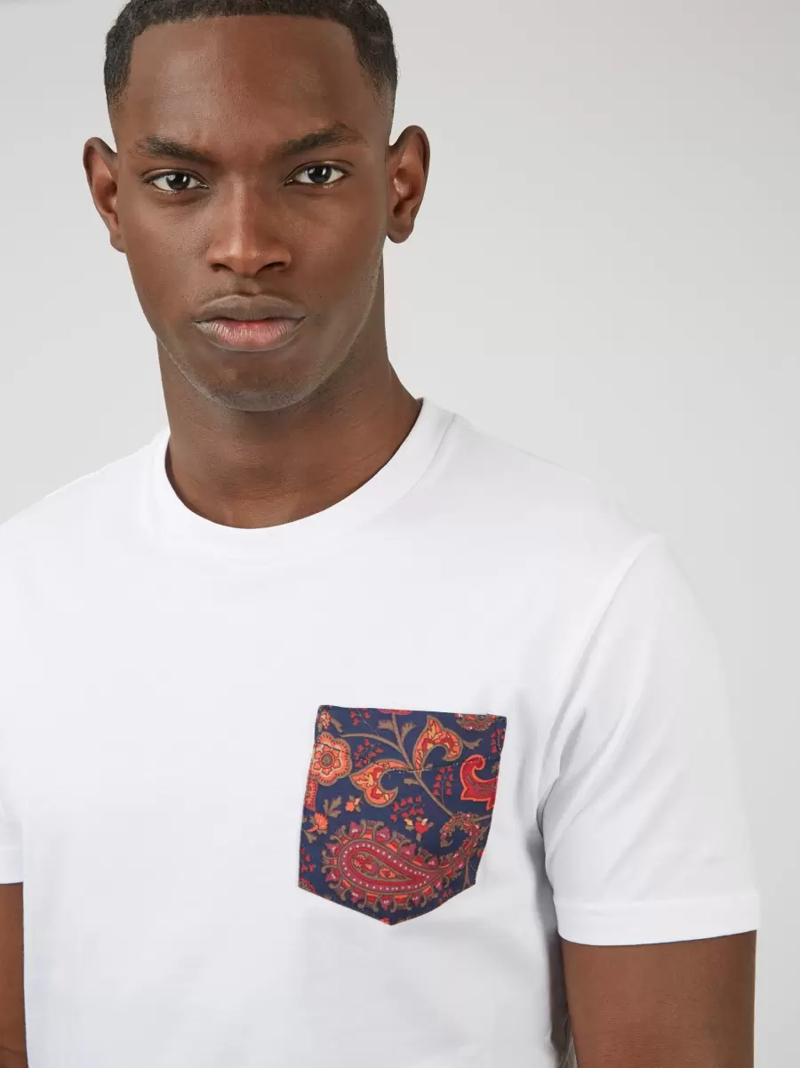 White T-Shirts & Graphic Tees Organic Jersey Paisley Pocket Graphic Tee - White Men Cost-Effective Ben Sherman