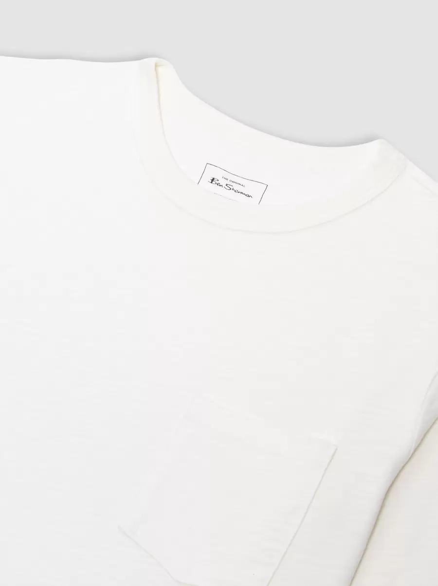 Men T-Shirts & Graphic Tees White Ben Sherman Offer Garment Dye Beatnik Long-Sleeve T-Shirt - White - 1