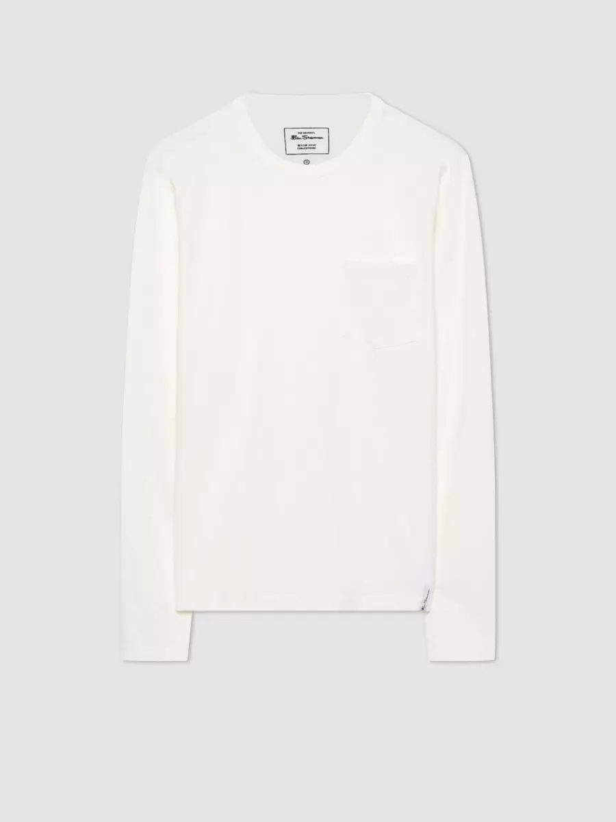 Men T-Shirts & Graphic Tees White Ben Sherman Offer Garment Dye Beatnik Long-Sleeve T-Shirt - White - 2