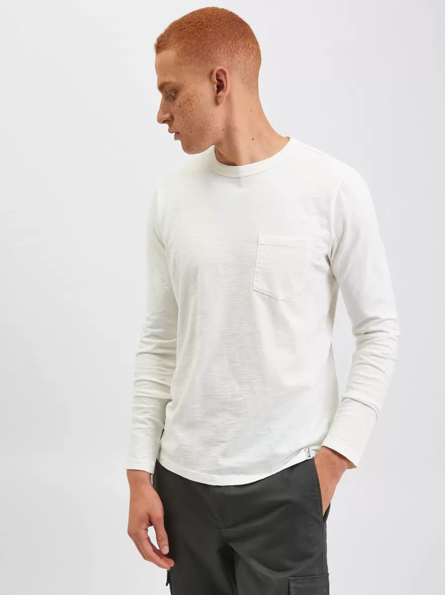 Men T-Shirts & Graphic Tees White Ben Sherman Offer Garment Dye Beatnik Long-Sleeve T-Shirt - White