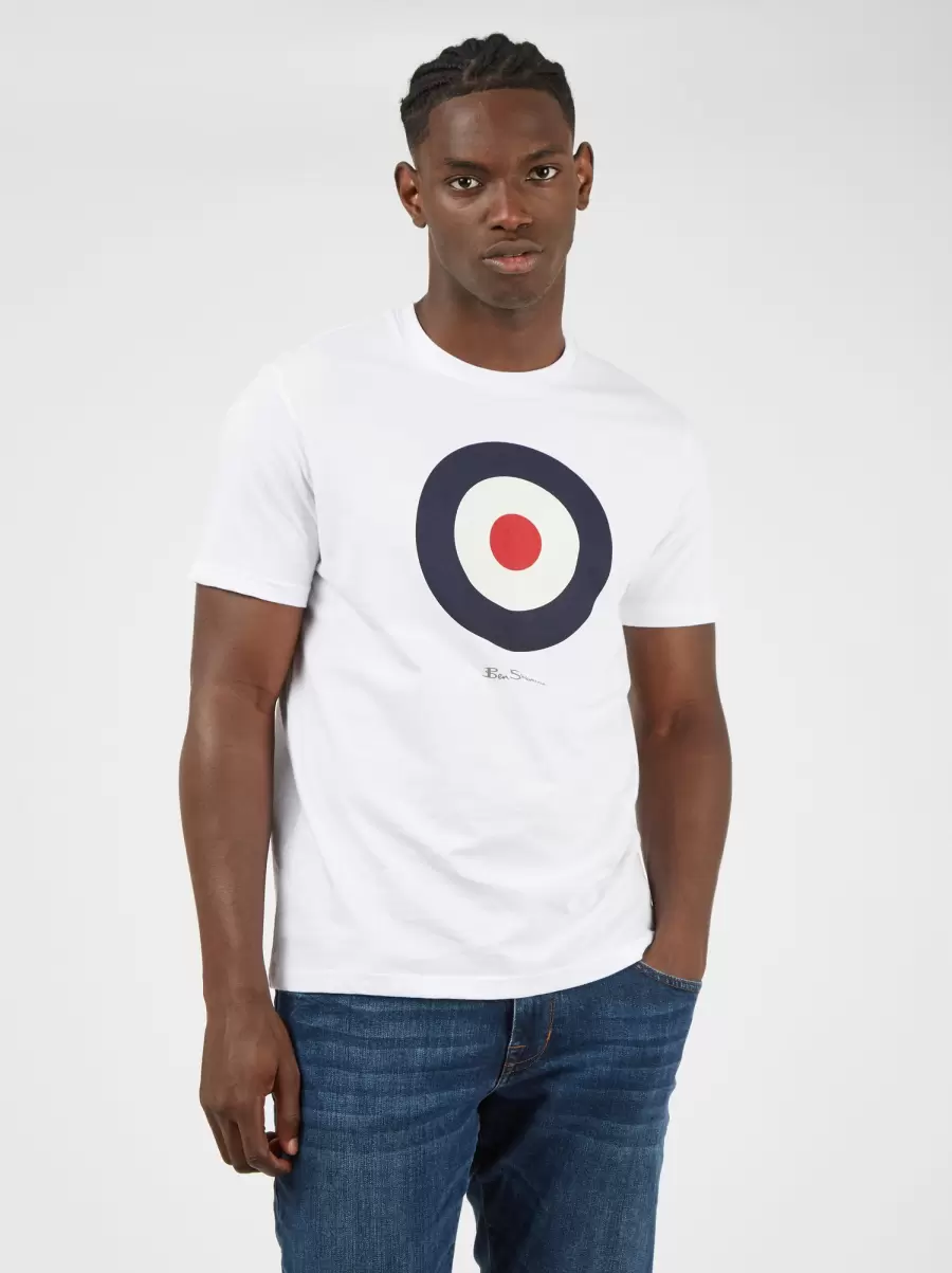White Men T-Shirts & Graphic Tees Affordable Ben Sherman Signature Organic Target Graphic Tee - White