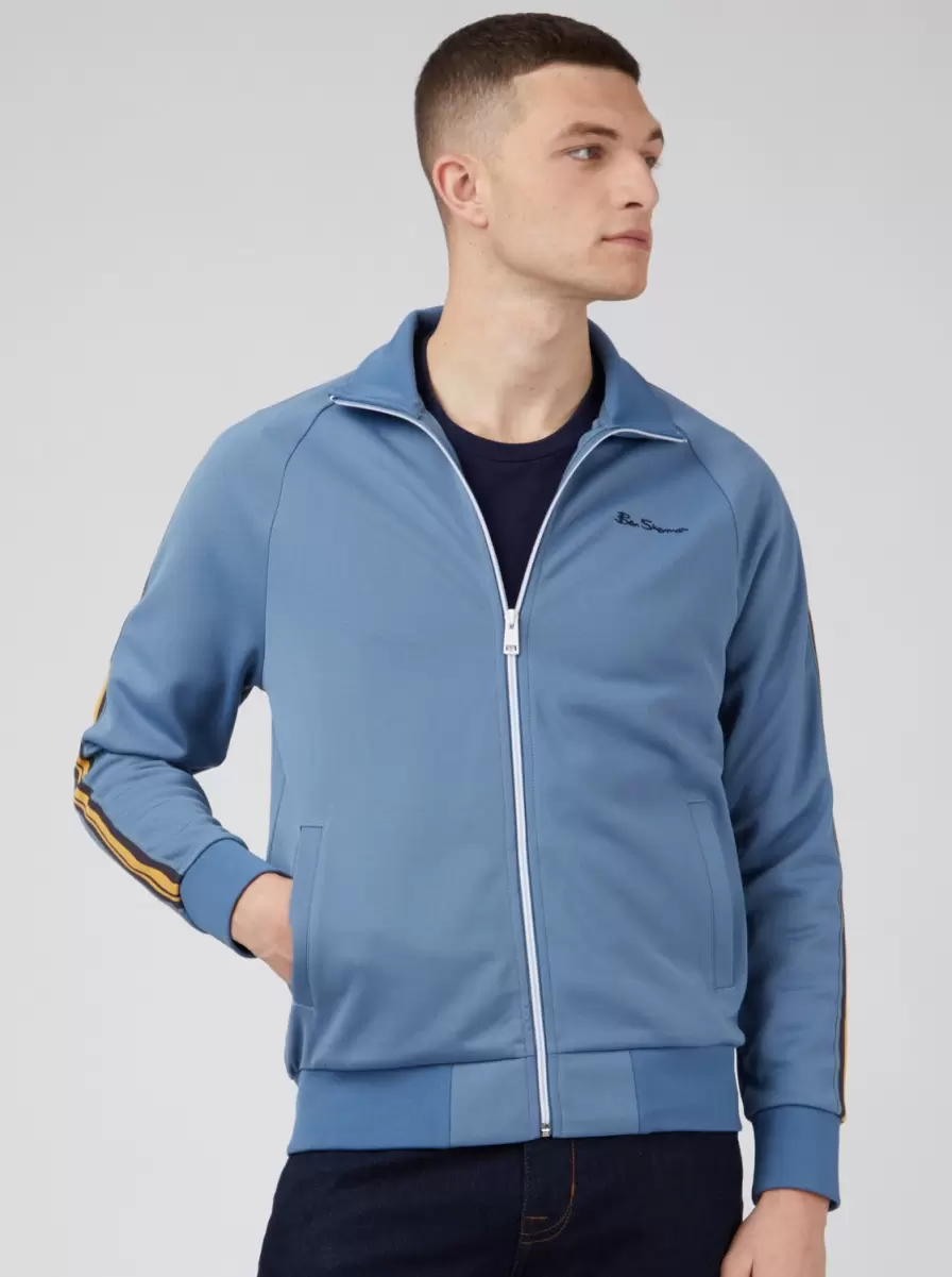 Blue Shadow Signature Zip-Through Track Jacket - Blue Jackets & Outerwear Ben Sherman Refined Men - 3