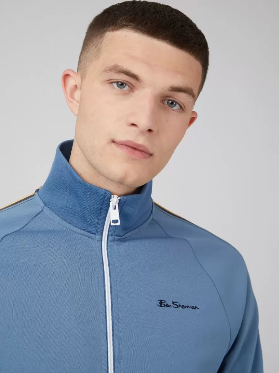 Blue Shadow Signature Zip-Through Track Jacket - Blue Jackets & Outerwear Ben Sherman Refined Men - 5