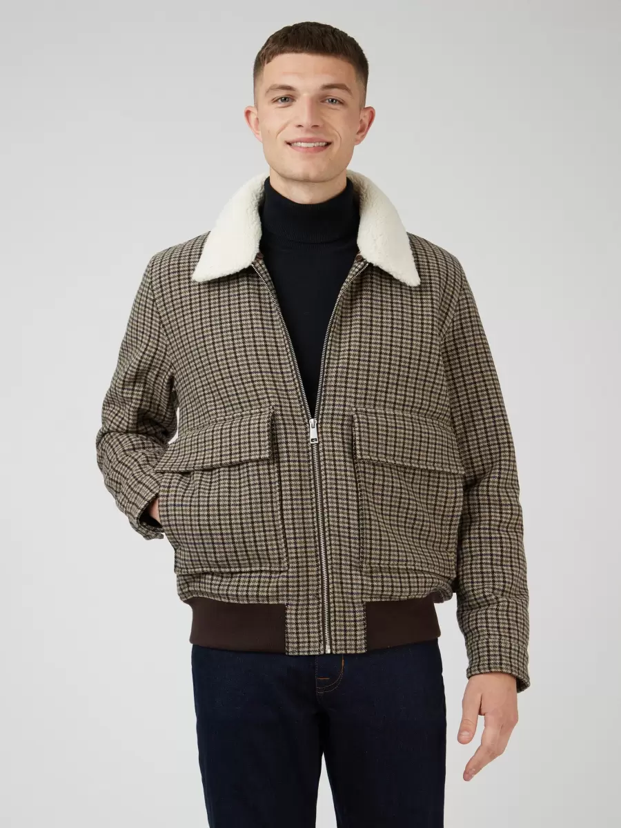 Cheap Jackets & Outerwear Heritage Check Wool Blend Jacket Ben Sherman Sand Men - 1