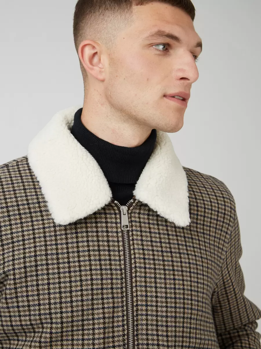 Cheap Jackets & Outerwear Heritage Check Wool Blend Jacket Ben Sherman Sand Men - 5