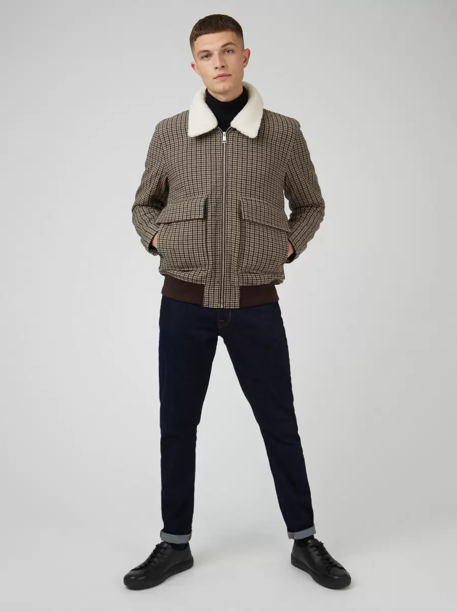 Cheap Jackets & Outerwear Heritage Check Wool Blend Jacket Ben Sherman Sand Men - 6