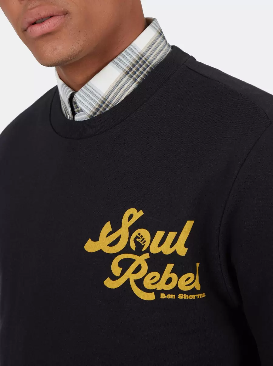 Black Soul Rebel Graphic Loopback Crewneck Sweatshirt - Black Sweatshirts & Hoodies Offer Men Ben Sherman - 2