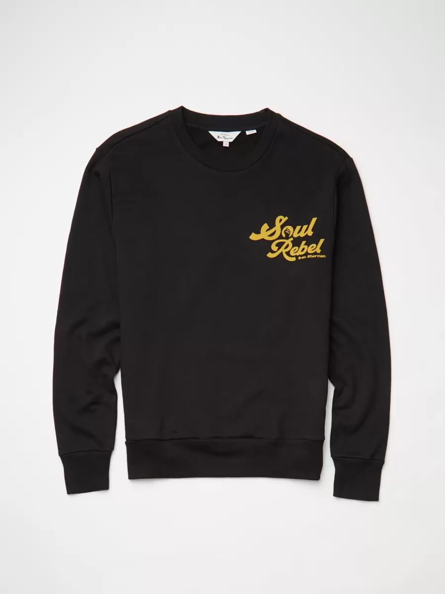 Black Soul Rebel Graphic Loopback Crewneck Sweatshirt - Black Sweatshirts & Hoodies Offer Men Ben Sherman - 4