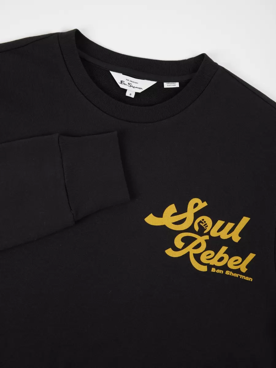 Black Soul Rebel Graphic Loopback Crewneck Sweatshirt - Black Sweatshirts & Hoodies Offer Men Ben Sherman - 5