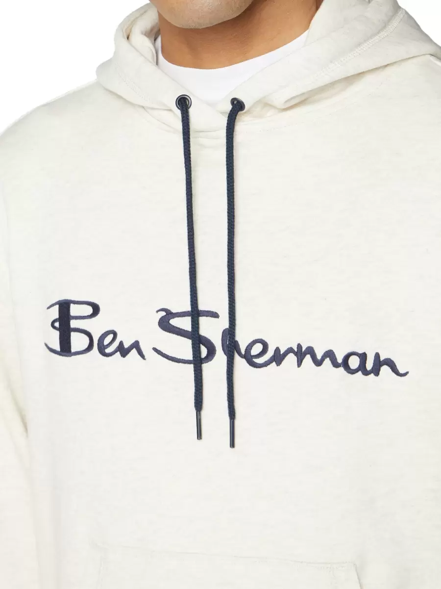 Embroidered Logo Hoodie - Ecru Premium Ecru Men Sweatshirts & Hoodies Ben Sherman - 2