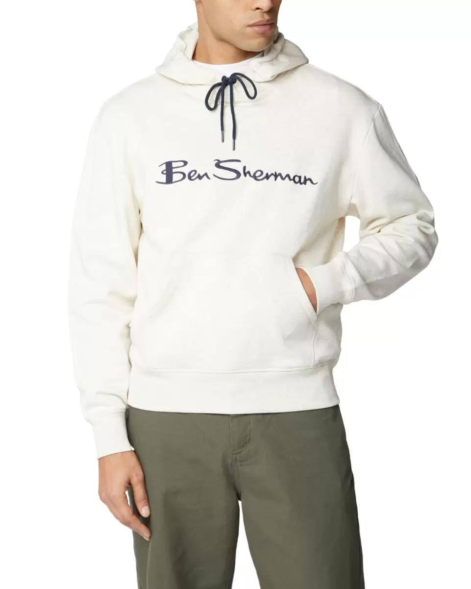 Embroidered Logo Hoodie - Ecru Premium Ecru Men Sweatshirts & Hoodies Ben Sherman