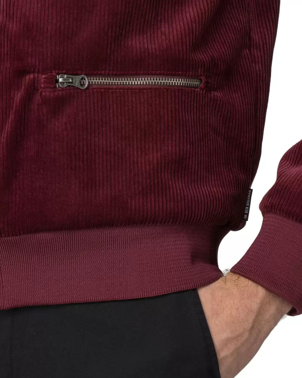 Men Ben Sherman Burgundy Sweatshirts & Hoodies Cord/Faux Suede Track Jacket - Burgundy Normal - 4