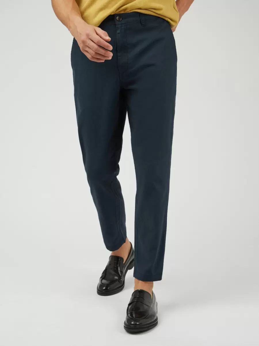 Signature Slim Taper Linen Trousers - Midnight Midnight Pants & Chinos State-Of-The-Art Men Ben Sherman