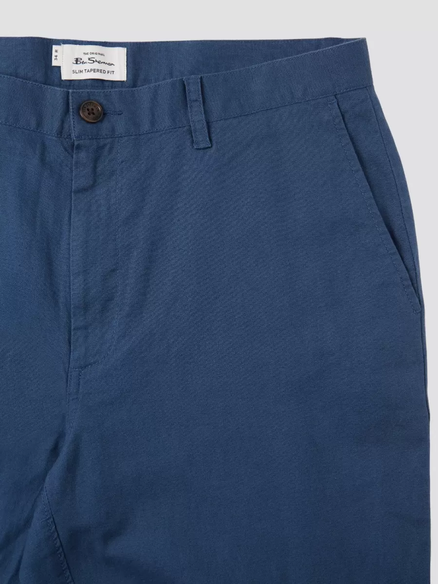 Blue Pants & Chinos Fresh Men Ben Sherman Signature Slim Taper Linen Trousers - Blue - 4