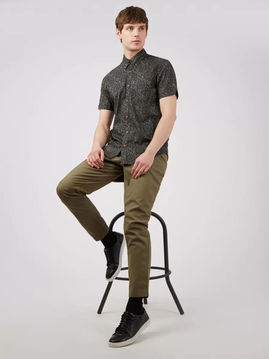 Pants & Chinos Men Linen Blend Slim Taper Trouser - Dark Khaki Dark Khaki|Marine Ben Sherman Eclectic - 1