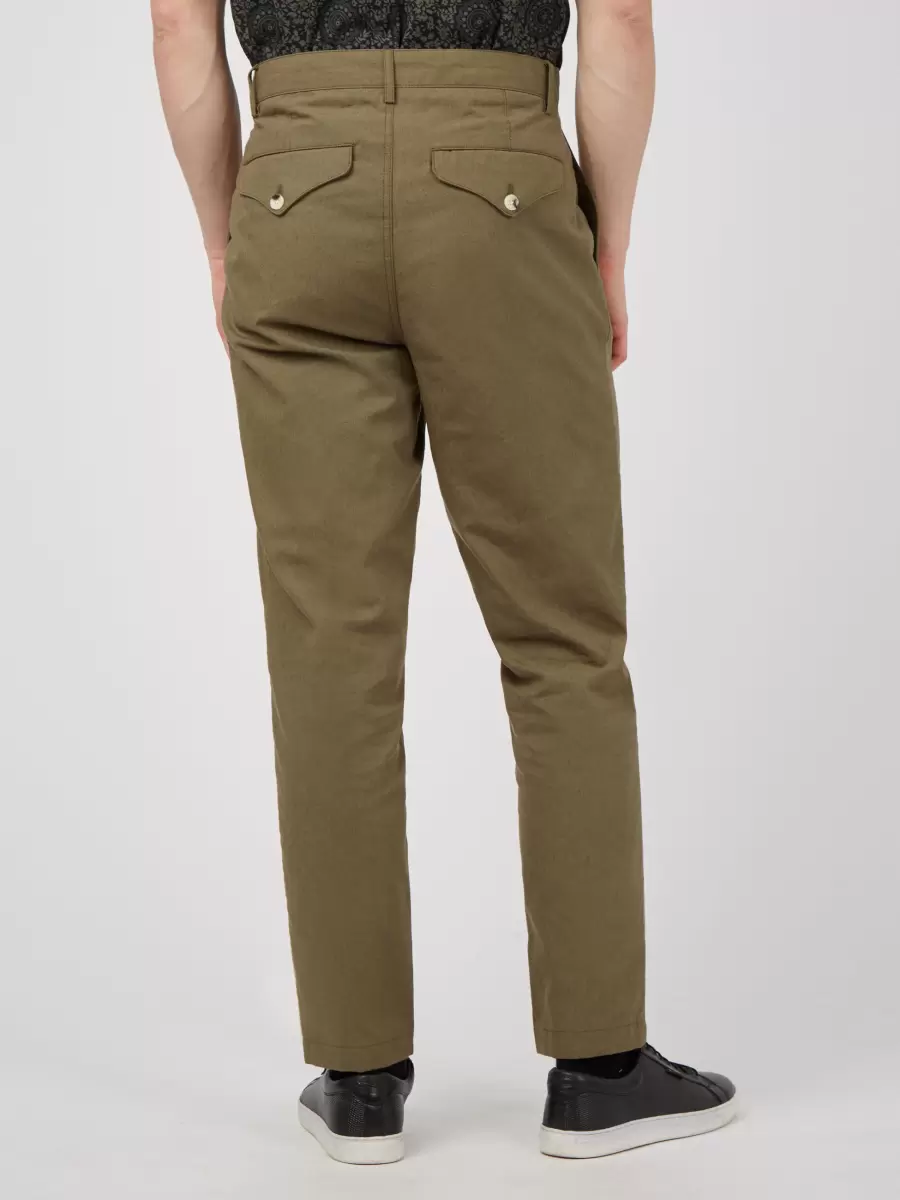 Pants & Chinos Men Linen Blend Slim Taper Trouser - Dark Khaki Dark Khaki|Marine Ben Sherman Eclectic - 2