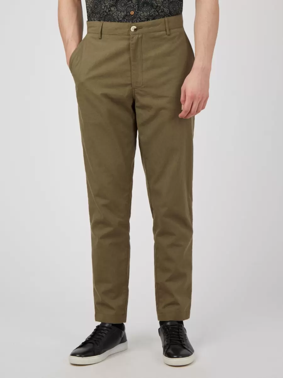 Pants & Chinos Men Linen Blend Slim Taper Trouser - Dark Khaki Dark Khaki|Marine Ben Sherman Eclectic