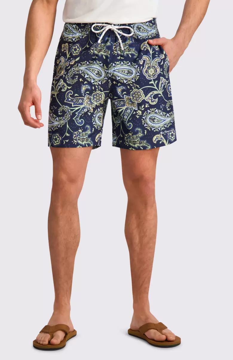 Shorts Limited Ben Sherman Paisley Print Swim Trunks - Navy Navy Men