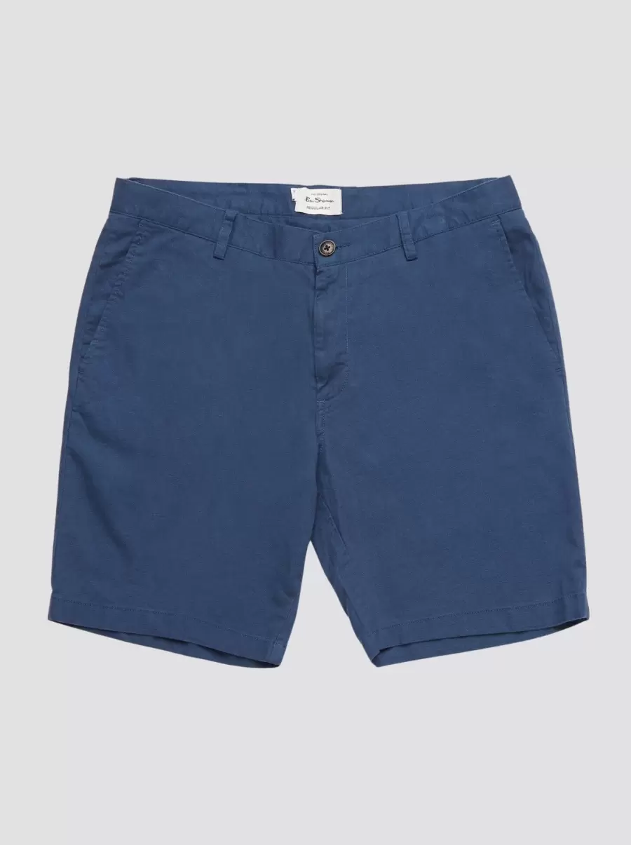 Outlet Signature Linen Shorts - Blue Blue Denim Ben Sherman Men Shorts - 1