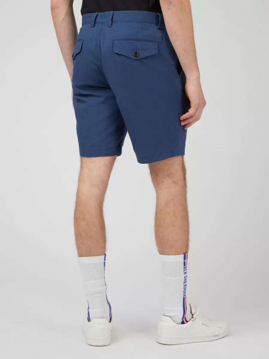 Outlet Signature Linen Shorts - Blue Blue Denim Ben Sherman Men Shorts - 3