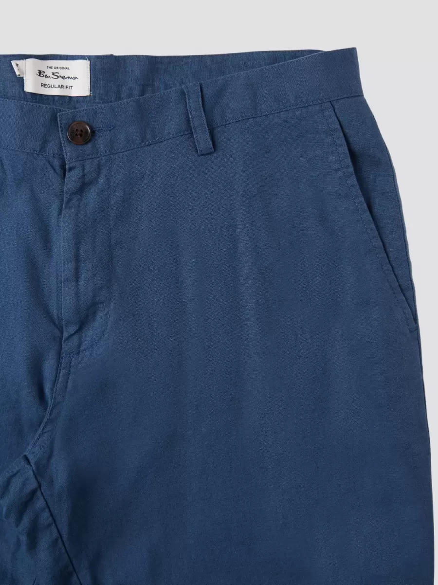Outlet Signature Linen Shorts - Blue Blue Denim Ben Sherman Men Shorts - 5