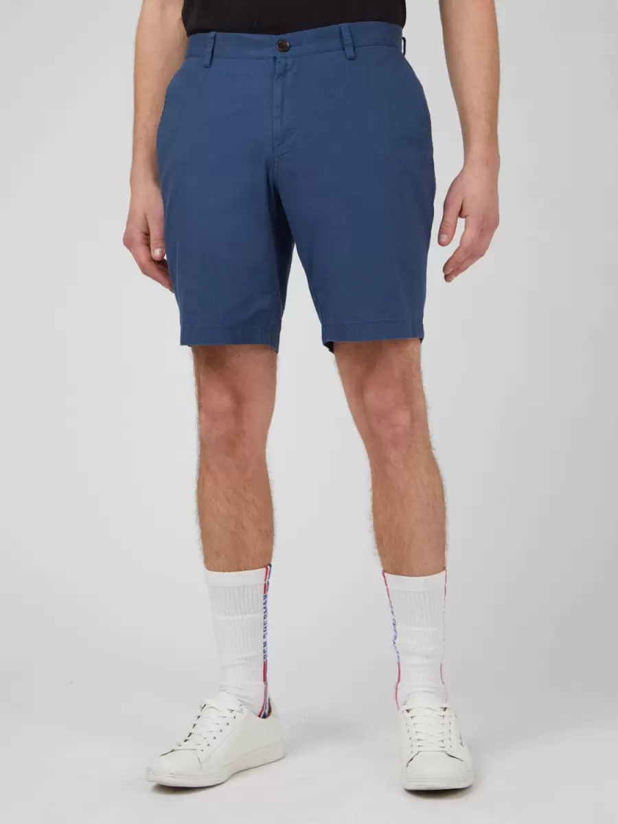 Outlet Signature Linen Shorts - Blue Blue Denim Ben Sherman Men Shorts