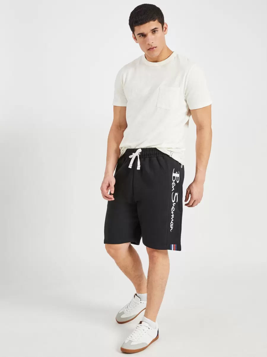 Men Ben Sherman Black Casual Knit Logo Shorts - Black Shorts Sleek - 1
