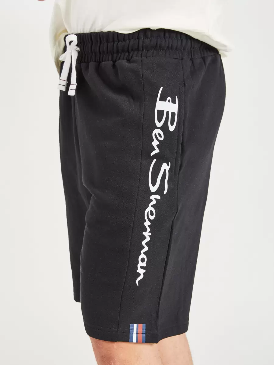 Men Ben Sherman Black Casual Knit Logo Shorts - Black Shorts Sleek - 2