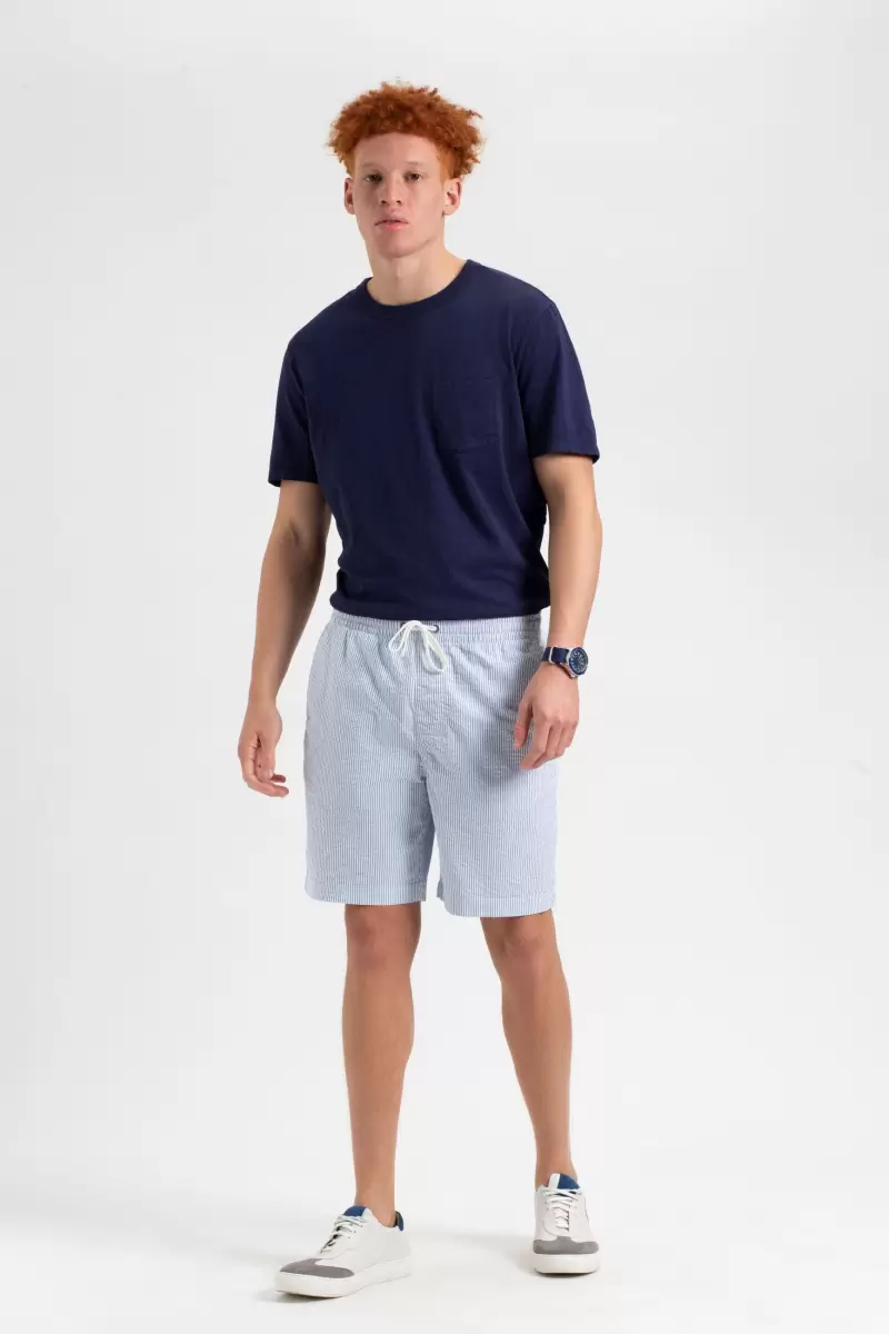 Seersucker Slim Fit Bengal Stripe Short - Light Blue/Ecru Affordable Men Shorts Ben Sherman Light Blue/Ecru - 1