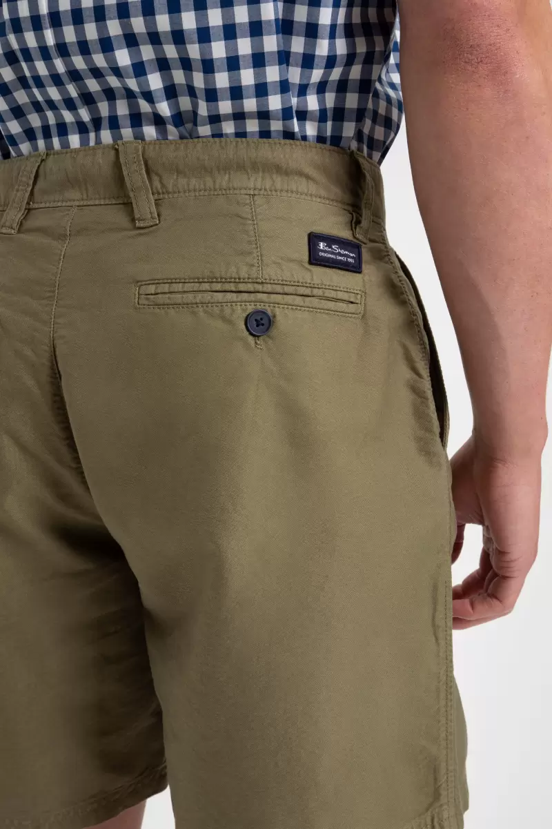 Ben Sherman Beatnik Oxford Garment Dye Slim Short - Light Olive Light Olive Shorts Cheap Men - 2