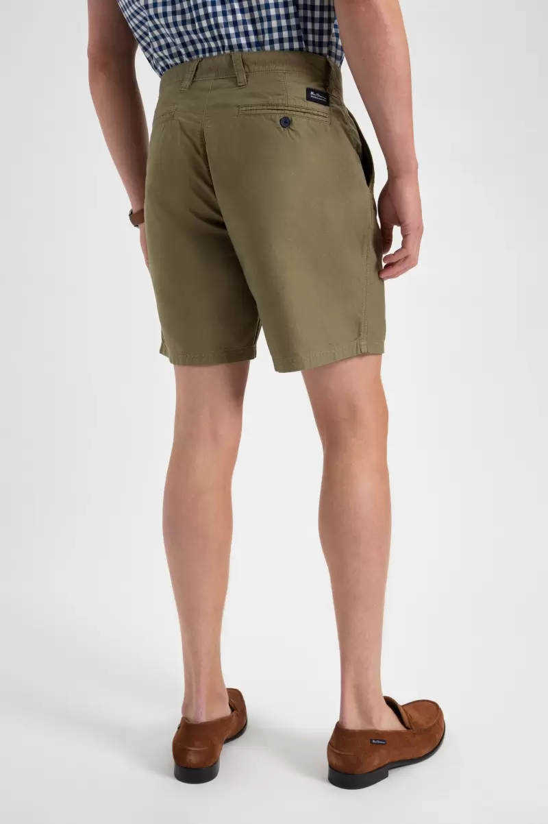 Ben Sherman Beatnik Oxford Garment Dye Slim Short - Light Olive Light Olive Shorts Cheap Men - 4