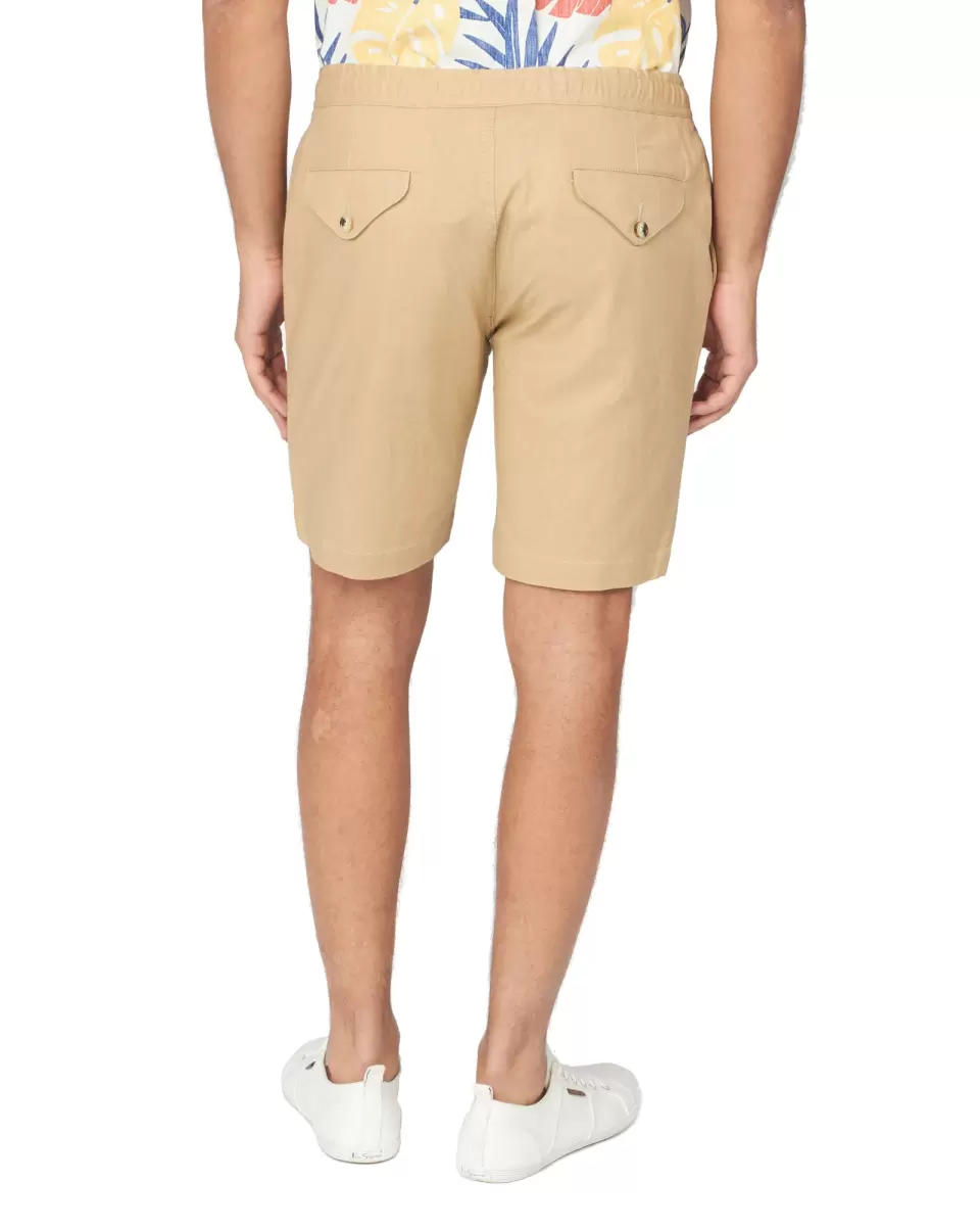 Men Ben Sherman Shorts Comfortable Sand Drawcord Cotton/Linen Short - Sand - 1