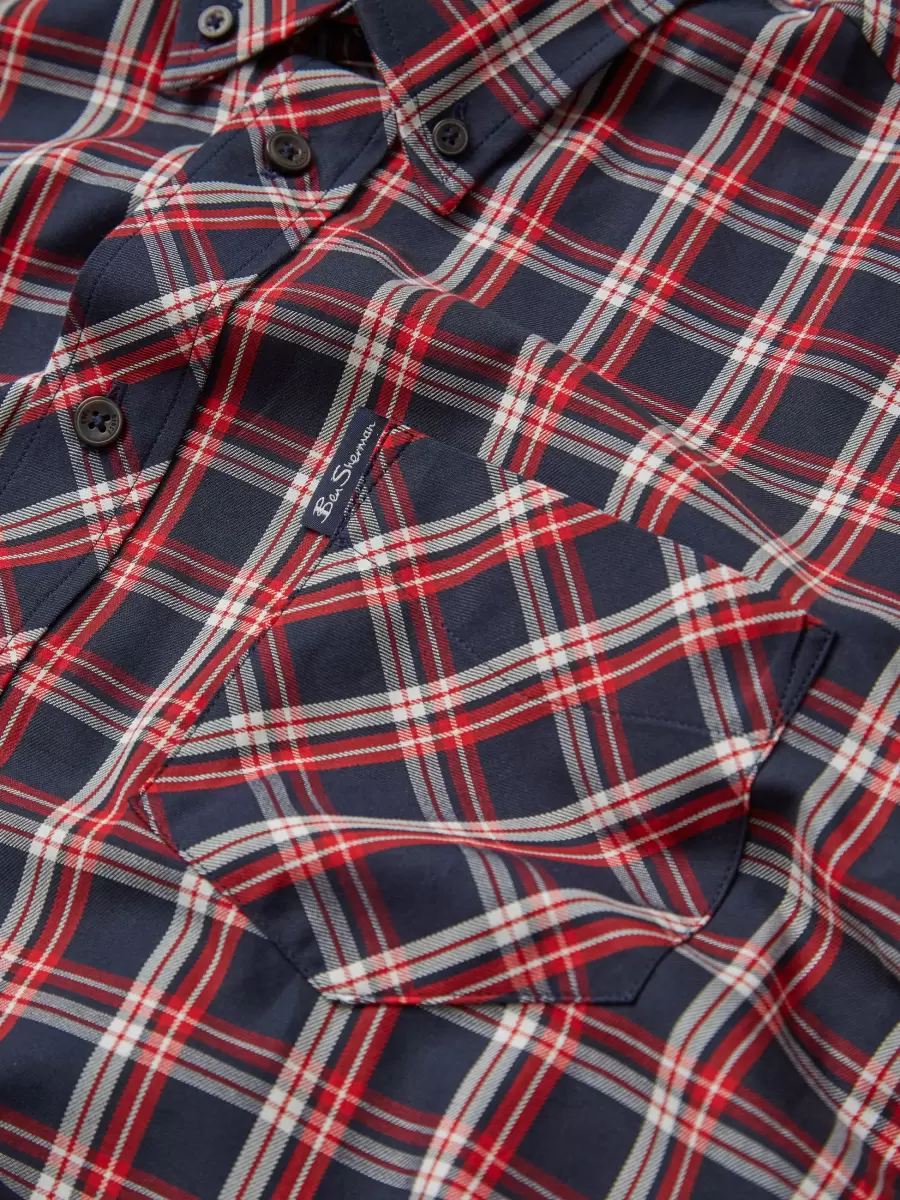 Grid Check Long-Sleeve Shirt - Red Ben Sherman Red Introductory Offer Long Sleeve Shirts Men - 1
