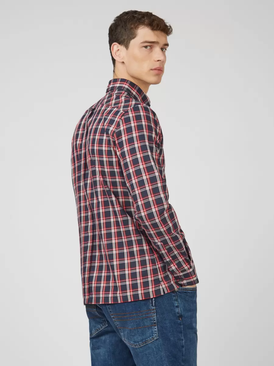 Grid Check Long-Sleeve Shirt - Red Ben Sherman Red Introductory Offer Long Sleeve Shirts Men - 3