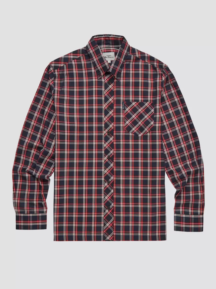 Grid Check Long-Sleeve Shirt - Red Ben Sherman Red Introductory Offer Long Sleeve Shirts Men - 4