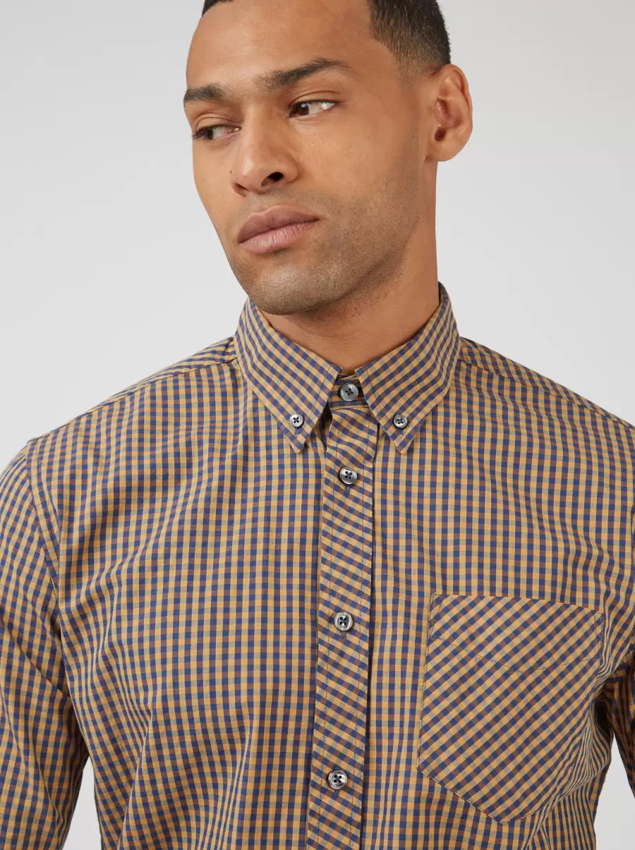 Long Sleeve Shirts Contemporary Ben Sherman Signature Long-Sleeve Gingham Shirt - Ochre Men Ochre|Default Title - 1
