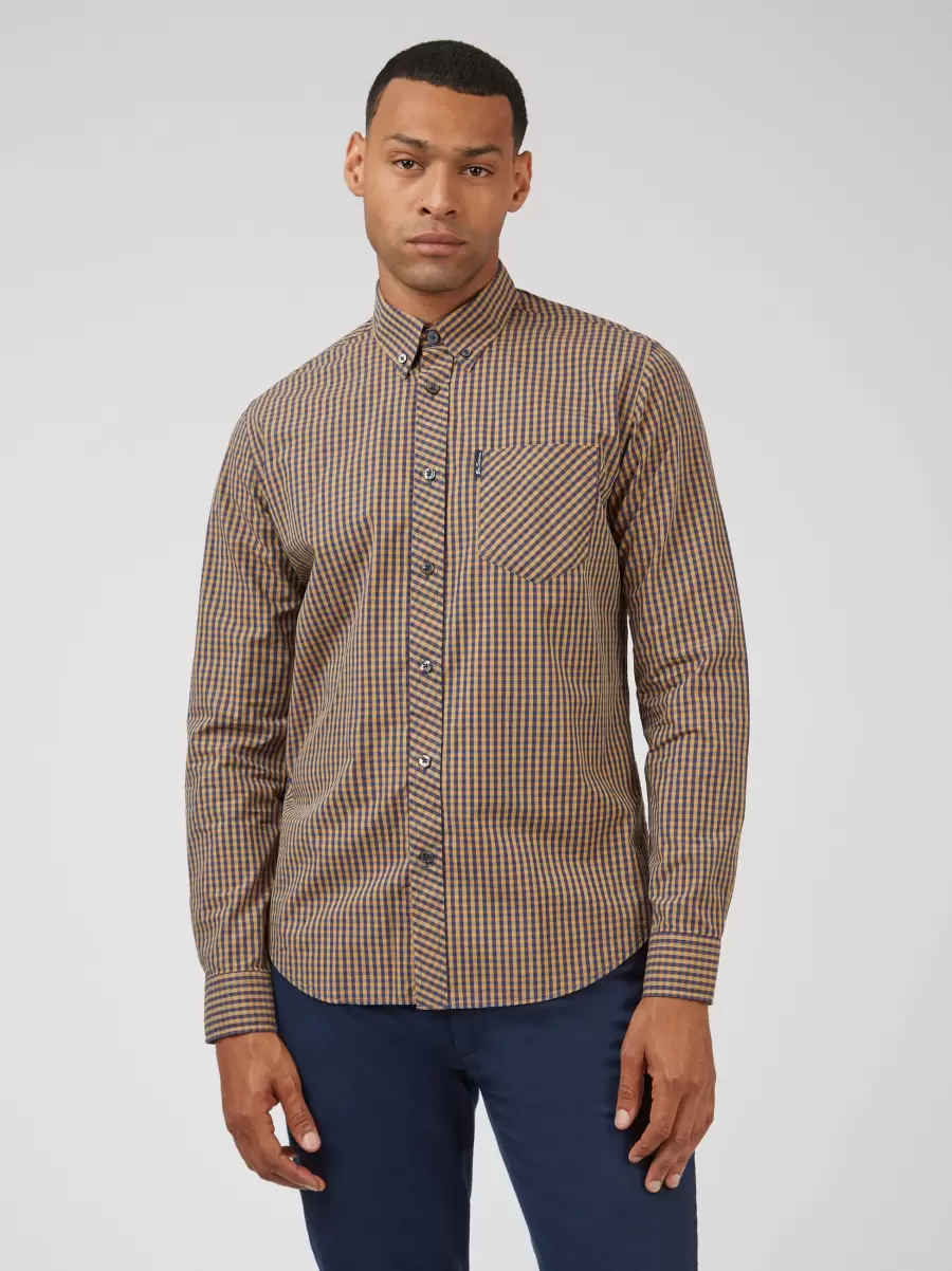 Long Sleeve Shirts Contemporary Ben Sherman Signature Long-Sleeve Gingham Shirt - Ochre Men Ochre|Default Title - 2