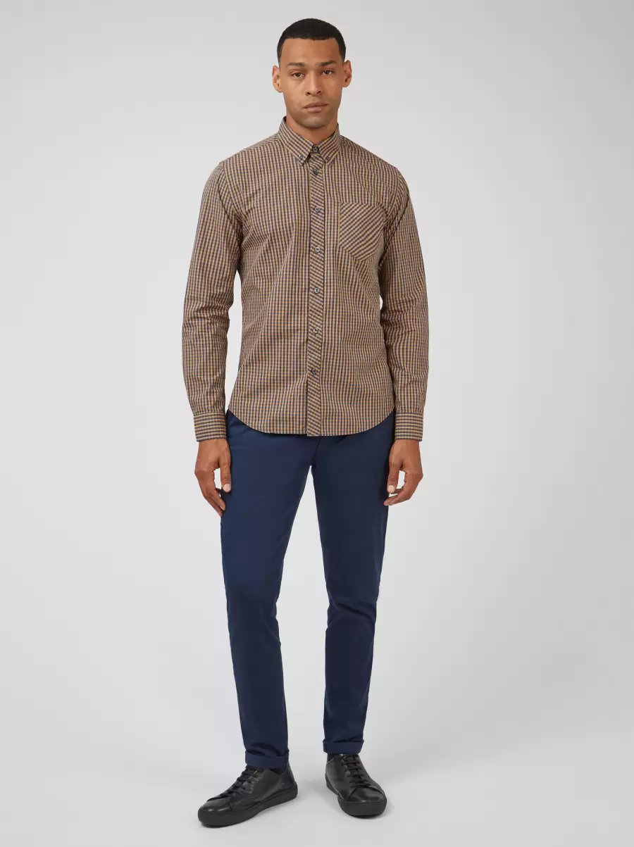 Long Sleeve Shirts Contemporary Ben Sherman Signature Long-Sleeve Gingham Shirt - Ochre Men Ochre|Default Title - 3