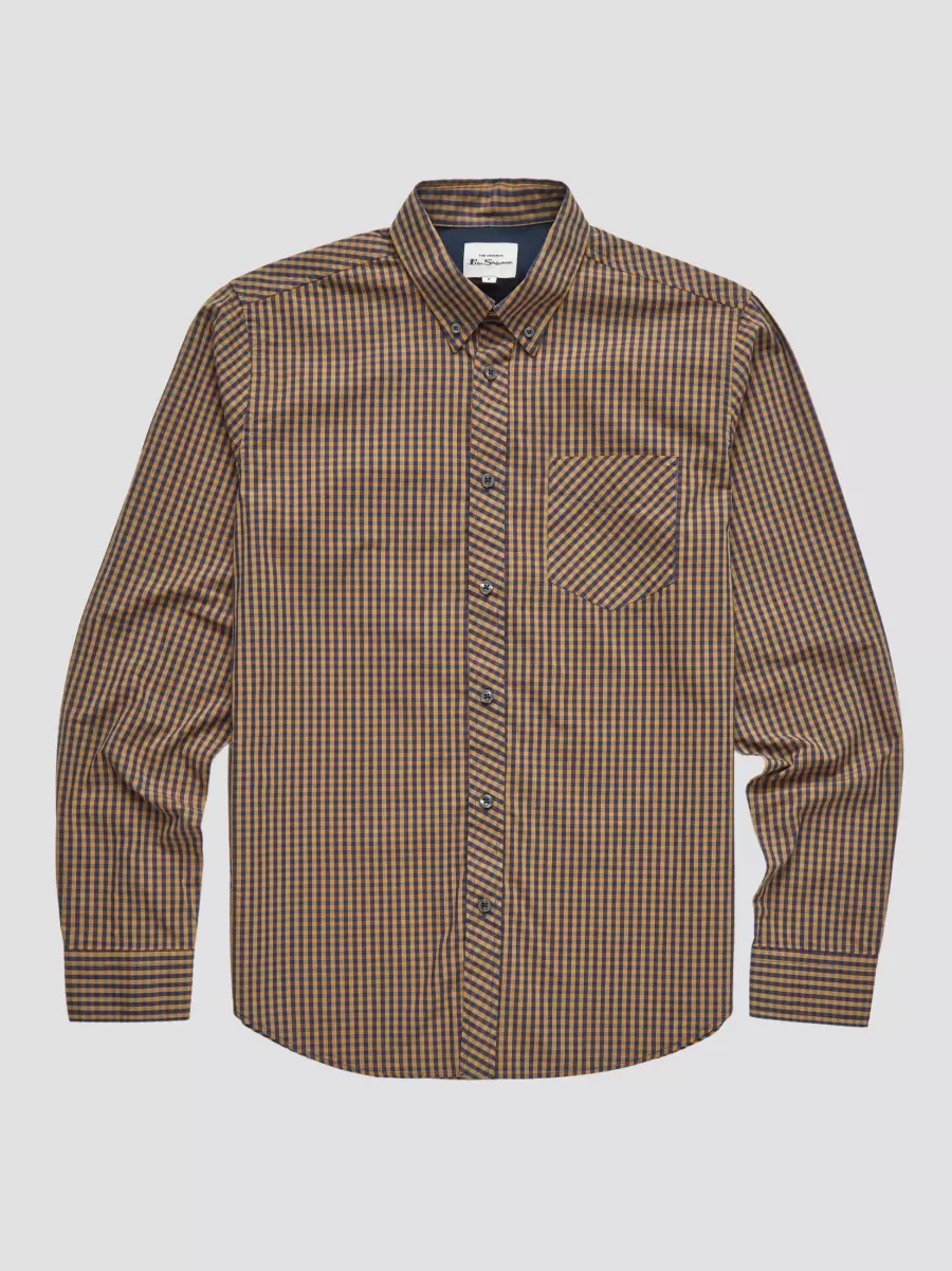 Long Sleeve Shirts Contemporary Ben Sherman Signature Long-Sleeve Gingham Shirt - Ochre Men Ochre|Default Title - 4