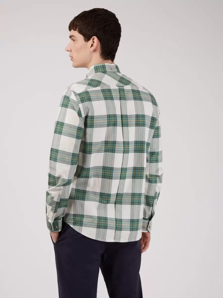 Oxford Tartan Check Long-Sleeve Shirt - Hunter Green Long Sleeve Shirts Ben Sherman Hunter Green Men Comfortable - 2
