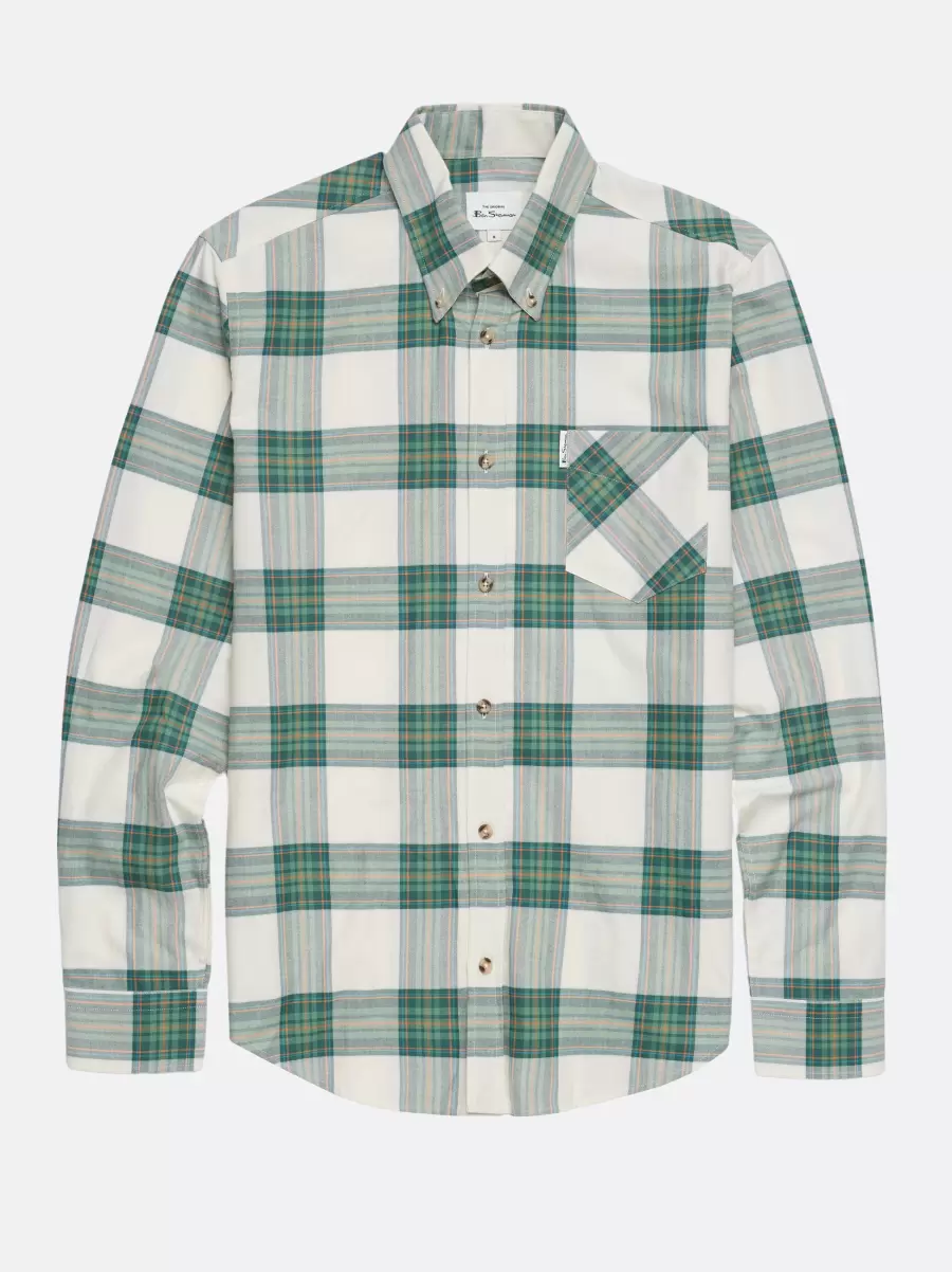 Oxford Tartan Check Long-Sleeve Shirt - Hunter Green Long Sleeve Shirts Ben Sherman Hunter Green Men Comfortable - 3