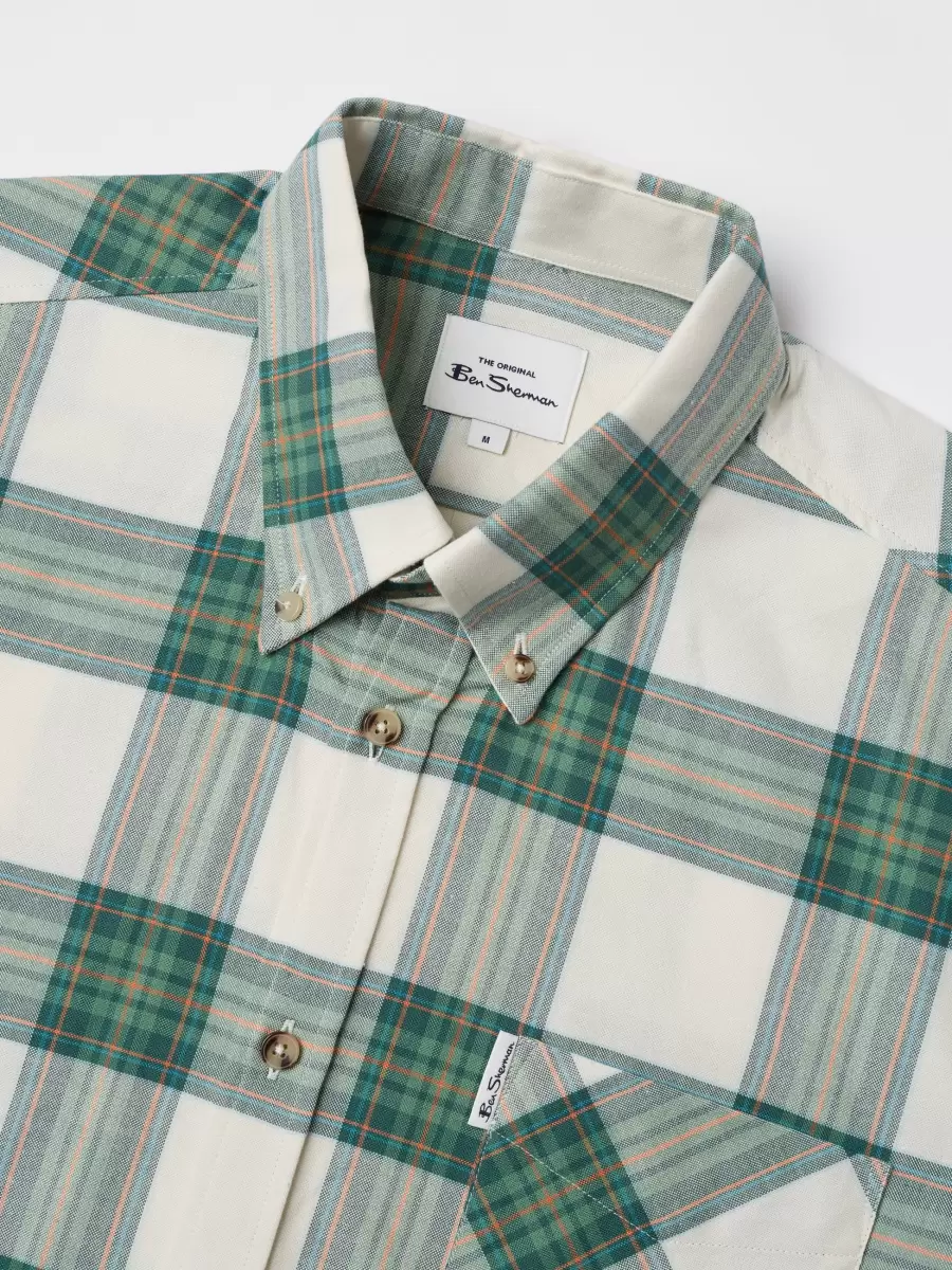 Oxford Tartan Check Long-Sleeve Shirt - Hunter Green Long Sleeve Shirts Ben Sherman Hunter Green Men Comfortable - 4