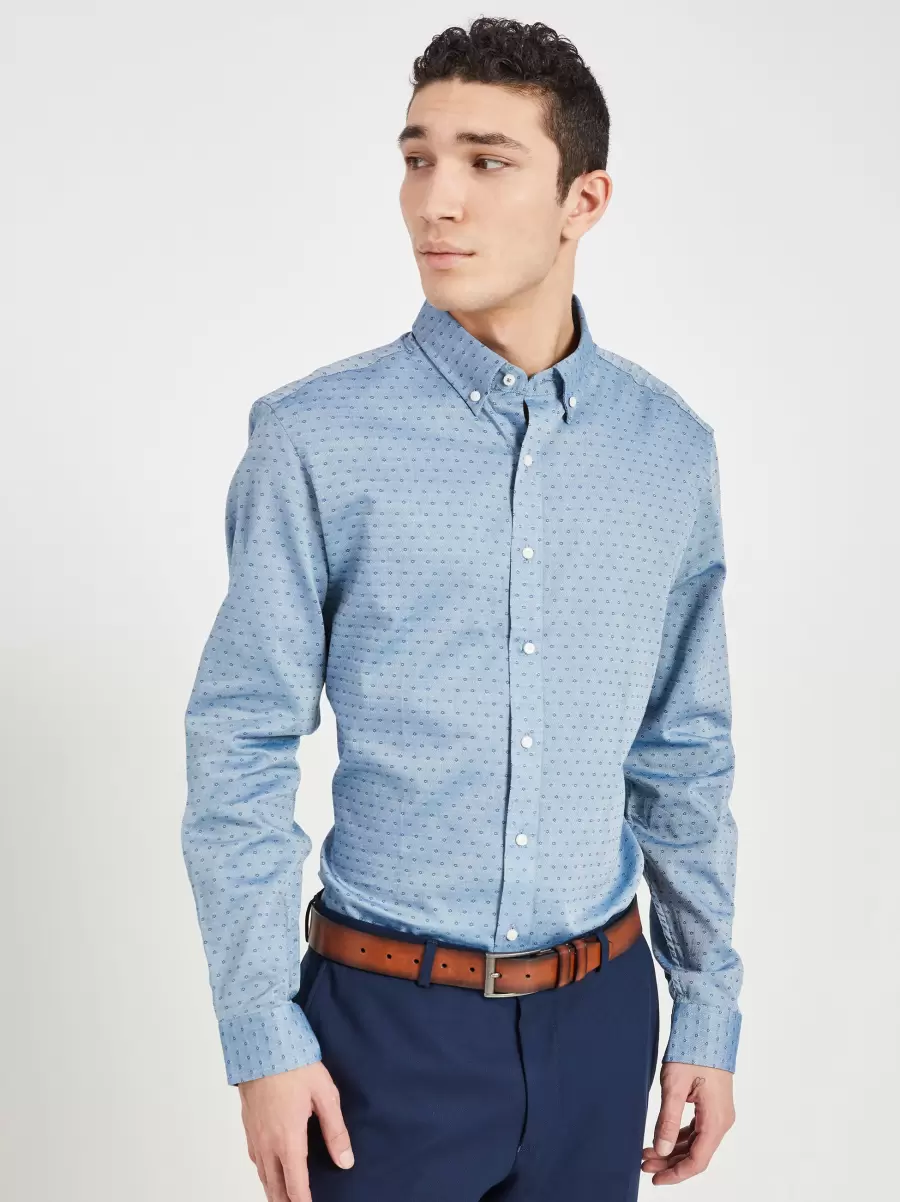 Ben Sherman Quality Men Dot Print Skinny Fit Dress Shirt - Blue/Rose Blue/Rose Long Sleeve Shirts - 2