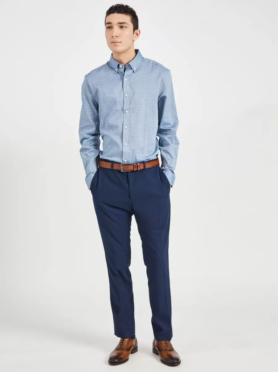 Ben Sherman Quality Men Dot Print Skinny Fit Dress Shirt - Blue/Rose Blue/Rose Long Sleeve Shirts - 3