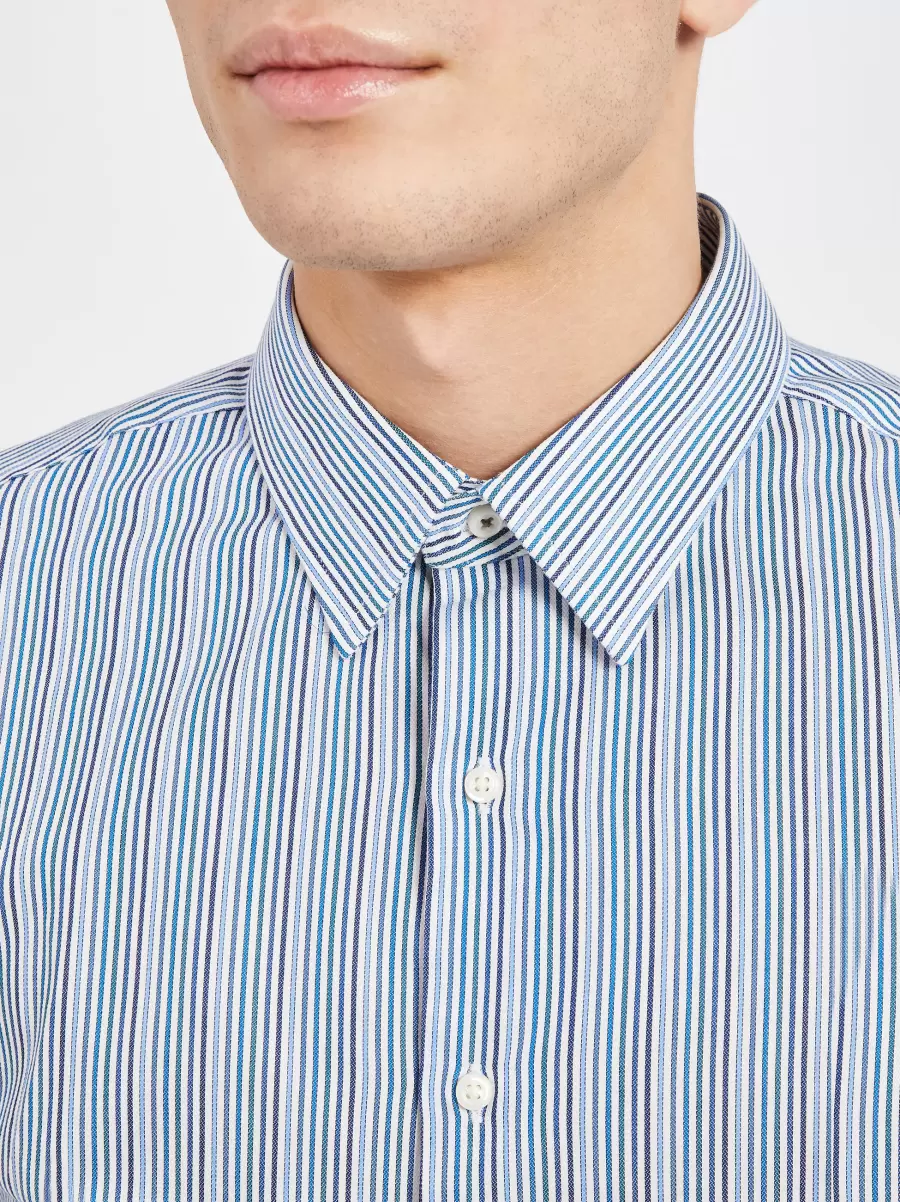 Sateen Stripe Slim Fit Dress Shirt - Teal/Blue Long Sleeve Shirts Luxurious Ben Sherman Teal/Blue Men - 1