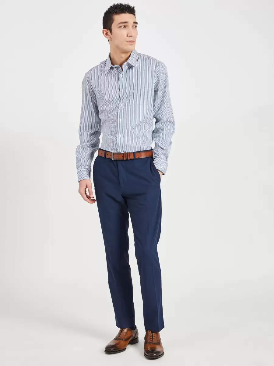 Sateen Stripe Slim Fit Dress Shirt - Teal/Blue Long Sleeve Shirts Luxurious Ben Sherman Teal/Blue Men - 3