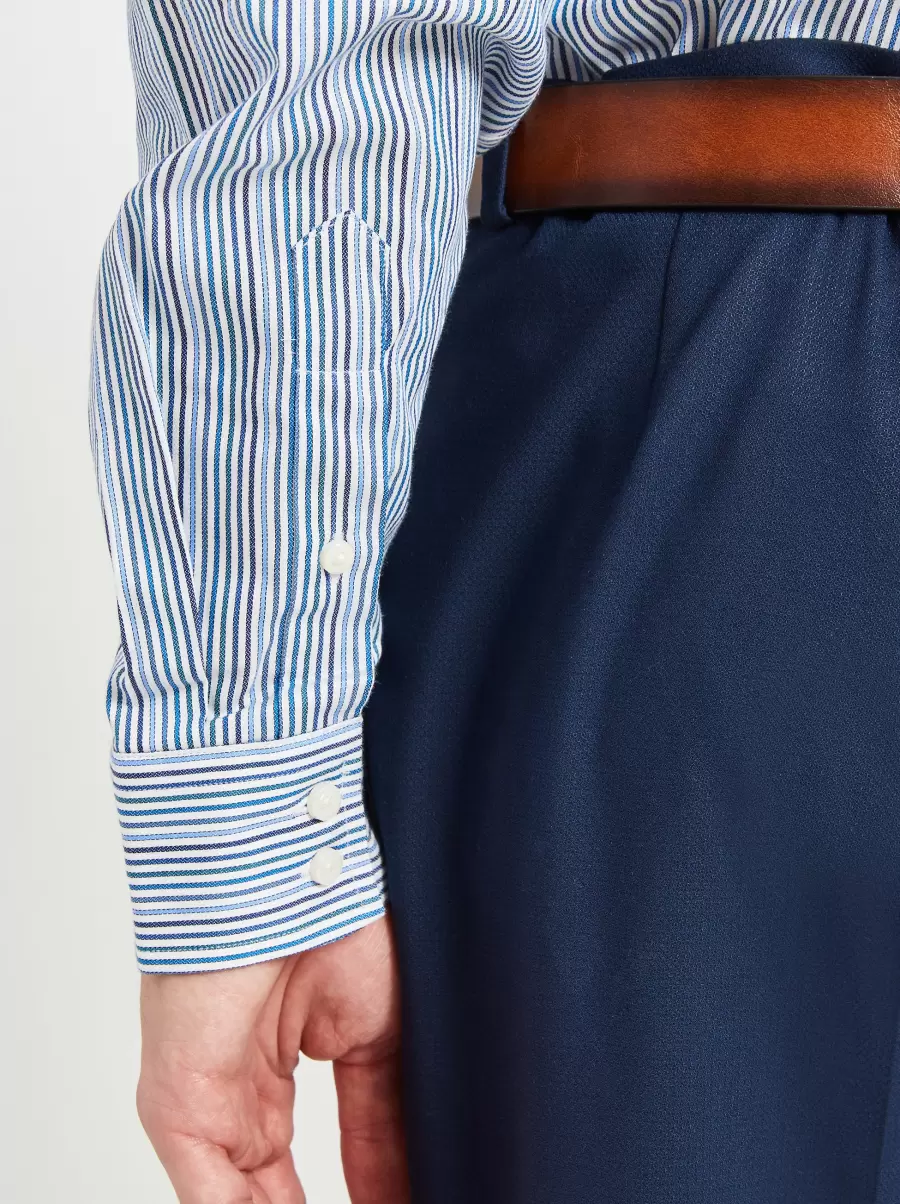 Sateen Stripe Slim Fit Dress Shirt - Teal/Blue Long Sleeve Shirts Luxurious Ben Sherman Teal/Blue Men - 5